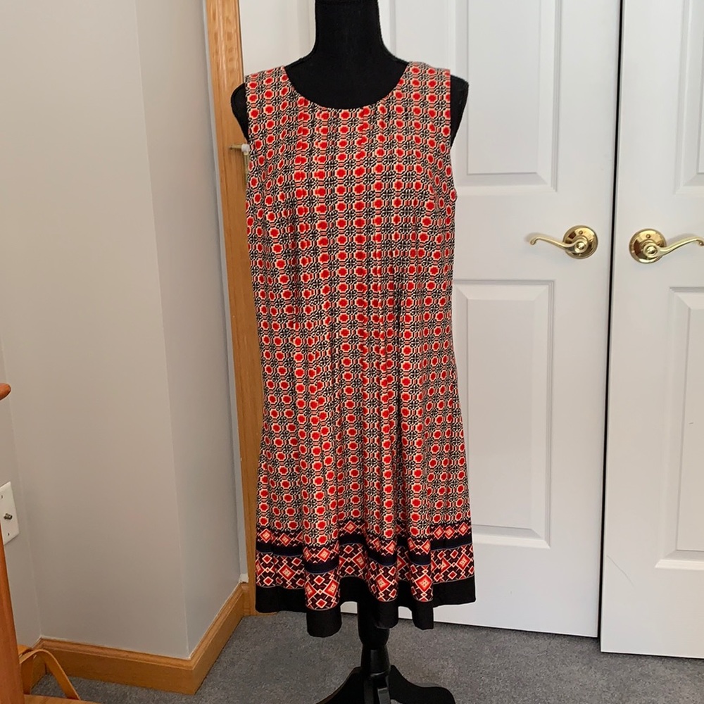 Multicolored dress, red and orange and black